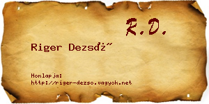 Riger Dezső névjegykártya